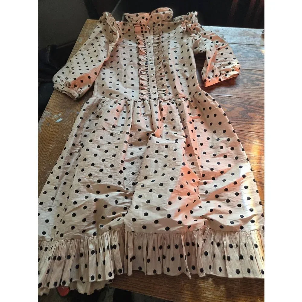 BATSHEVA Claudette Ruffled Polka-Dot Silk Dress sz 2